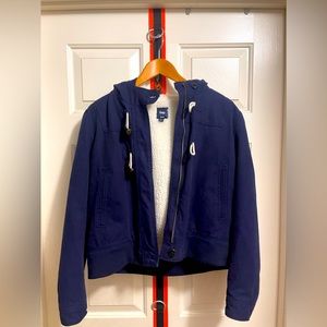 Women’s Navy Blue Gap Bomber Jacket Sherpa Lined Size Medium